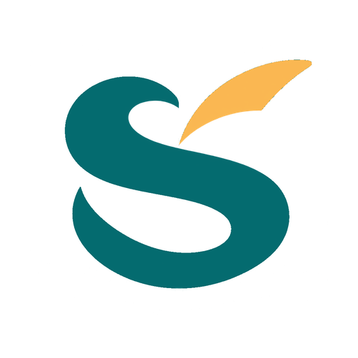 Swotty mark, reversed: white pages and a gold tail, for teal and dark grounds